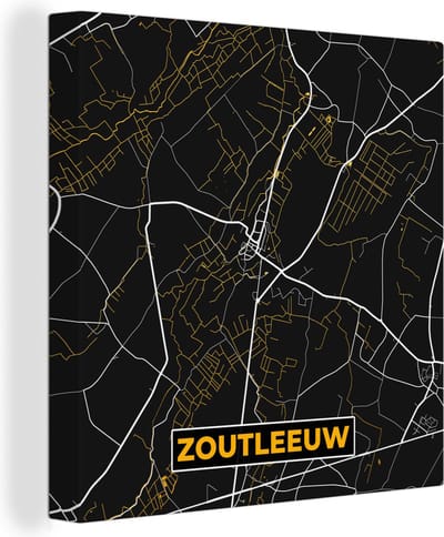 Canvas Schilderij Plattegrond - Kaart - Zoutleeuw - Stadskaart - Goud - 20x20 cm - Wanddecoratie