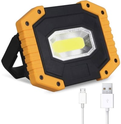 Twee oplaadbare 30W LED-werklampen, Geschikt voorzien van twee accu's, drie standen en een USB-aansluiting, Geschikt voor kamperen, garages, werkplaatsen en andere locaties.