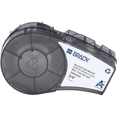 Brady M21-750-581-WT tape herpositioneerbaar vinyl zwart op wit 19,05 mm (origineel)