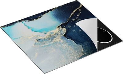 Chefcare Inductie Beschermer Abstracte Kunst - Marmer Blauw en Beige - 60x50 cm - Afdekplaat Inductie - Kookplaat Beschermer - Inductie Mat