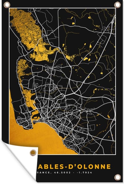 Muurdecoratie Plattegrond - Stadskaart - Kaart - Frankrijk - Les Sables-d'Olonne - 120x180 cm - Tuinposter - Tuindoek