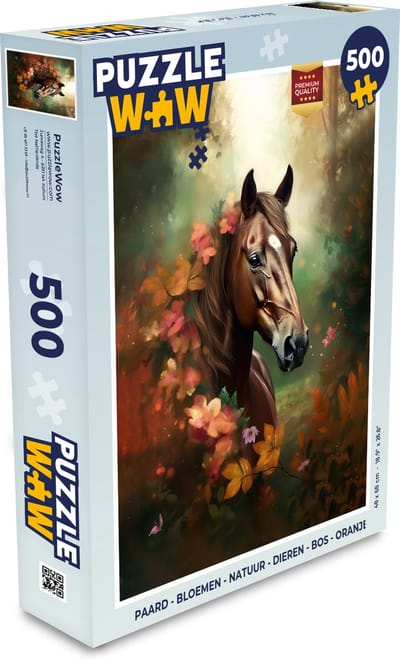 Puzzel Paard - Bloemen - Natuur - Dieren - Bos - Oranje - Legpuzzel - Puzzel 500 stukjes