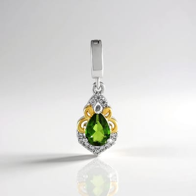 Cavill - Zilveren Hanger 925 Sterling Zilver Geplaatst - Russische Diopsied 0,58 ct - 12 Zirkonia's 0,16 ct - Elegant Groen