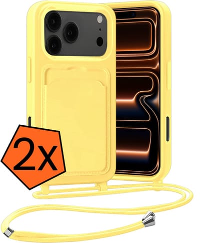 Hoesje Geschikt voor iPhone 17 Pro / 18 Pro Hoesje Met Telefoonketting Pasjeshouder Case Koord - Hoesje Geschikt voor iPhone 17 Pro / 18 Pro Hoes Met Kaarthouder - Geel - 2 PACK