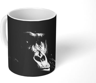 Mok - Koffiemok - Gorilla - Aap - Zwart - Wit - Portret - Mokken - 350 ML - Beker - Koffiemokken - Theemok
