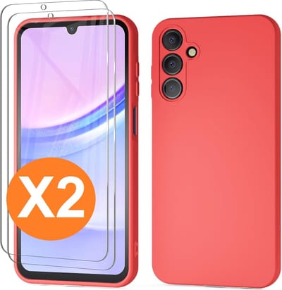 Hoesje geschikt voor Samsung Galaxy A15 Hoesje siliconen Rood zacht siliconen hoesje TPU - met Samsung A15 Screenprotector - 2 stuks