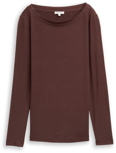 Tom Tailor - Slim fit shirt met lange mouwen en boothals - Maat XXL - dark pecan brown