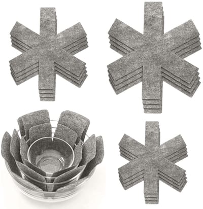 Dailygoods - 12 stuks pannenbeschermers vilt, 38, 35, 26 cm, hittebestendige pannenbescherming, stapelbescherming, antislip pannenscheider, onderzetter voor potten en kommen, keukengerei (grijs)