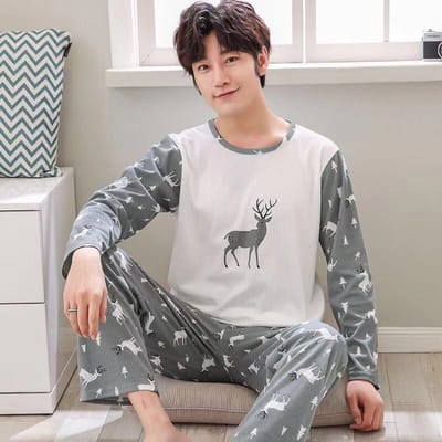 Heren Pyjama Pak Lange Mouwen en Broek Studenten Pyjama's Huiskleding Cartoon O-hals Gestreepte Pyjama's Huiskleding 2XL