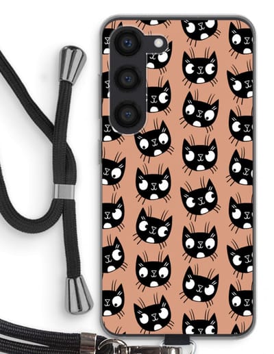 Case Company® - Hoesje met koord geschikt voor Samsung Galaxy S23 hoesje met Koord - Kat - Telefoonhoesje met Zwart Koord - Bescherming aan alle Kanten en Over de Schermrand