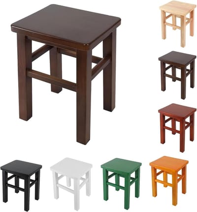 Houten Voetenbank - Opstapkrukje - Schoenen Wisselen - Massief Hout - 35 cm - Walnoot