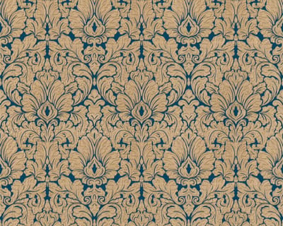 Ornamenten patroon barok behang blauw goud dubbelbreed