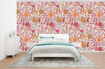 Behang - Fotobehang Bloemen - Design - Roze - Oranje - Breedte 500 cm x hoogte 280 cm