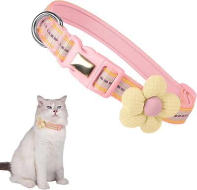 Verstelbare Roze Reflecterende Kattenhalsband met Veiligheidssluiting en Bloemaccessoires voor Honden en Puppies