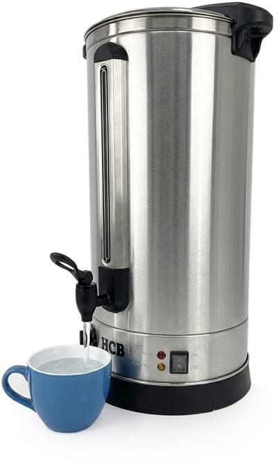 HCB® - Professionele Horeca heetwaterdispenser - dubbelwandige heetwatertap - 23,6 liter - 230V - RVS / INOX warmwaterdispenser - Gluhweinketel - 30.5x37x64.5 cm (DxBxH) - 3.60 kg - 1338