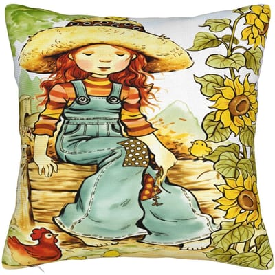 Housse de coussin Art Sarah Kay Fille sur balançoire Housse de coussin carrée Housse de coussin vintage Pour canapé Chambre à coucher Décoration de la maison 45x45cm