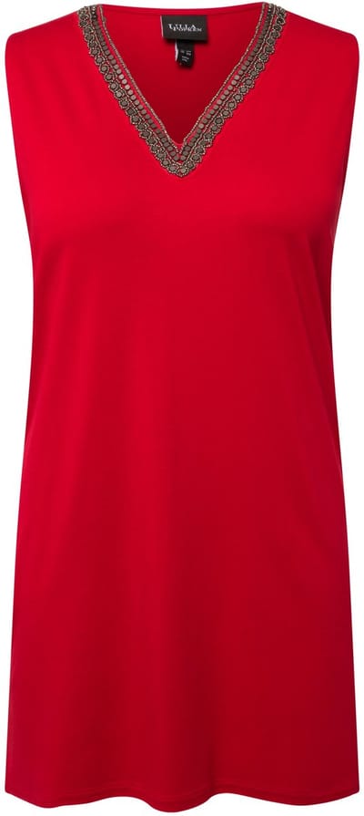 Ulla Popken - Dames - Top parels A-lijn tuniekhalslijn mouwloos - Neonrood - Maat 46+