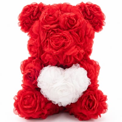 Topknuffels® Rozenbeer Teddybeer Rood Pluche Knuffel 30 cm - Rozen Beer Knuffelbeer - Valentijnsdag Cadeau voor Haar - Rozen Blaadjes Liefde Love - Romantisch Hart