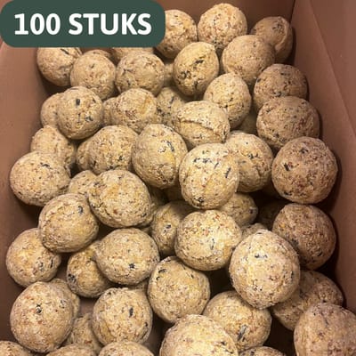 Famiflora mezenbollen zonder Net - 100 Vetbollen à 90 gram - Voedzame Traktatie voor Tuinvogels - Zonder netje: veiliger voor vogels en beter voor het milieu omdat geen plastic achterblijft