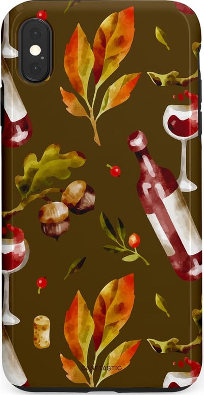 Casetastic Hoesje Geschikt voor Apple iPhone Xs Max - Stijlvolle Beschermende Duo-layer Case - Rode Wijn Bladeren