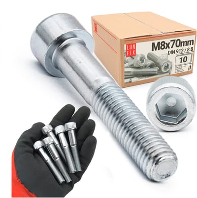 LUN FIX - Zylinderkopfschroeven M8x70 mm - 10 stuks - DIN 912 - Vol draad - Staal verzinkt