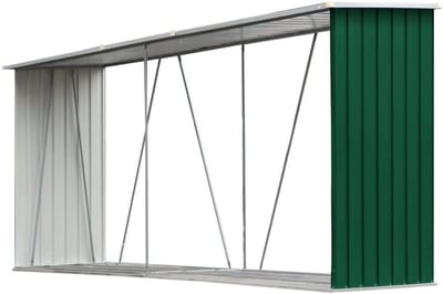 Houtopslag Schuur - Brandhout Opslag - Hout Droog Houden - Verhoogde Bodem - 330 x 84 x 152 cm - Groen