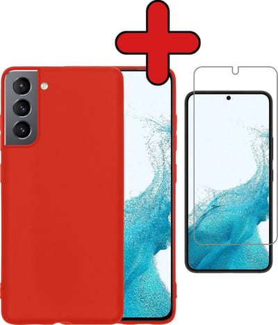 Hoesje - Met Screenprotector - Geschikt voor Samsung Galaxy S22 - Sterk & Shockproof - Telefoon Hoes - Back Cover - Siliconen Case - Telefoonhoes - Rood
