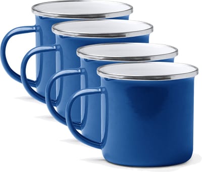 Set geëmailleerde mokken, 380 Ml. koffie/thee/warm/koude dranken | retro design effen kleuren | vintage camping, picknick of reisbekers | Lichtgewicht, draagbaar en herbruikbaar