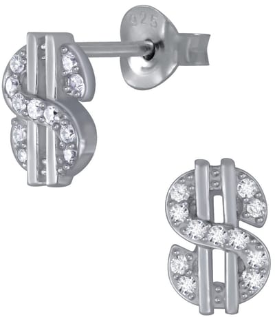 Joy|S - Zilveren Dollar oorbellen - 6 x 8 mm - zirkonia - gehodineerd