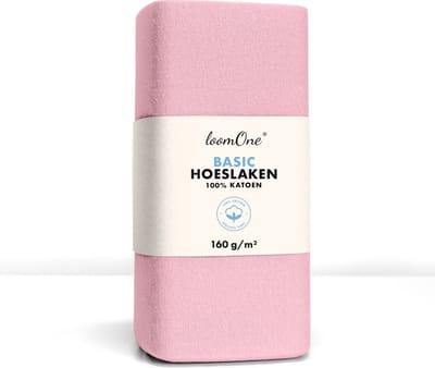 Loom One Hoeslaken – 100% Jersey Katoen – 90x220 cm – tot 40cm matrasdikte– 160 g/m² – Roze