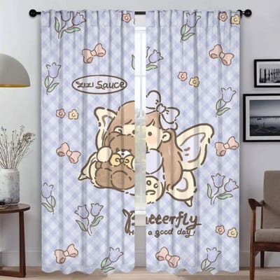 Leuke Meisje Verduisteringsgordijnen 2 Stuks Elegante Kamergordijnen voor Woonkamer Tule voor Slaapkamer Afscheiding Raamgordijnen W60xH90cmx2pcs-CL
