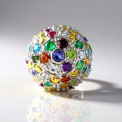 Cavill - Luxe Zilveren Ring met Tanzaniet 0,29 ct & Zirkoon - 925 Sterling Zilver - Elegante Damesring met Robijn & Peridoot 3,42 ct - Roterend Design