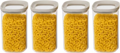 5Five Voorraadpot Herma - 4x - keuken/voedsel - glas - 1000 ml - luchtdichte deksel - transparant/beige - 11 x 11 x 15 cm