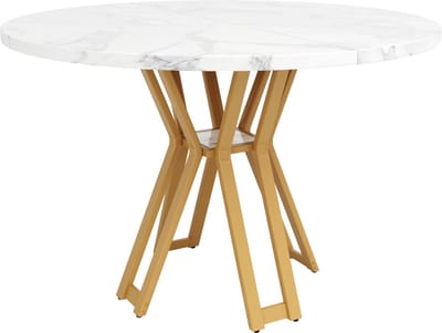 REDOM Eettafel 100x100 cm – Moderne Eetkamertafel met Stevig Metalen Frame – Stijlvolle Eettafel voor Eetkamer of Keuken – MDF en Metaal – Wit met Goudkleurige Poten