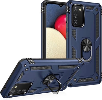Ring Armor hoesje Geschikt voor Samsung Galaxy A02s / A03s - Blauw - Draaibare standaard - Magneet - ZT Accessoires