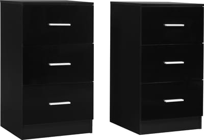 Costway Set van 2 nachtkastjes met 3 laden, hoogglans, nachtkast voor boxspringbed, 37 x 34 x 66,5 cm, zwart