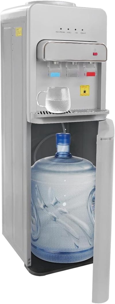 Waterdispenser Staand - Waterkoeler Fles - Drinken Tappen - Drie Temperaturen - 5 Gallon Fles - Zilver Zwart