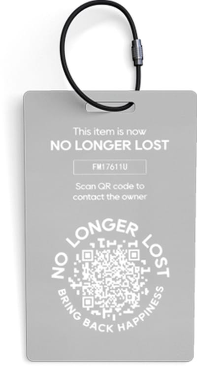 NoLongerLost - Bagagelabel (x2) - Grijs - Unieke QR code - Veilig - Koffer labels - Track en trace - NoLongerLost