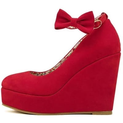 Hoge hakken mode wedges dames platform gesp strik pumps voor vrouwen plus size bruidsschoenen 34 rood
