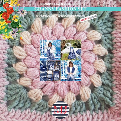 Haakpakket Granny Fashion Set-vest-grote tas-buideltasje-telefoontasje- Green/Pink