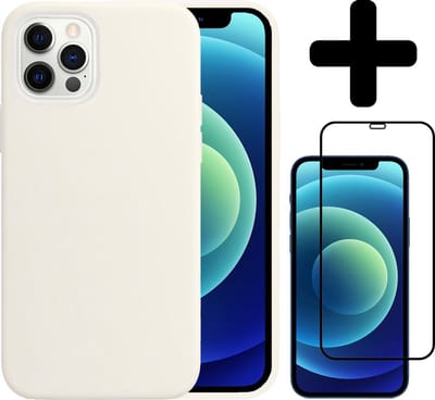 Hoesje - Met Screenprotector - Geschikt voor Apple iPhone 12 Pro - Sterk & Shockproof - Telefoon Hoes - Back Cover - Siliconen Case - Telefoonhoes - Wit