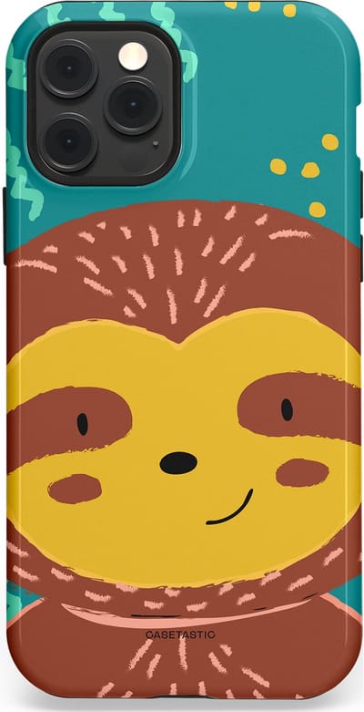 Casetastic hoesje geschikt voor Apple iPhone 12 / Apple iPhone 12 Pro - MagSafe - Dubbellaagse bescherming - Vrolijke luiaard - Fashion Case - Terracotta Petrol Goud
