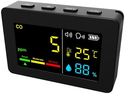 Luchtkwaliteitsmeter - CO2 meter - Binnenklimaat Meten - 3in1 Functie - 84 x 55 x 20 mm - Zwart