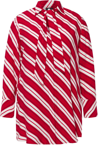 Ulla Popken - Dames - longline blouse strepen A-lijn overhemdkraag lange mouwen - Salsa - Maat 46+