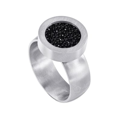Quiges RVS Schroefsysteem Ring Zilverkleurig Mat 18mm met Verwisselbare Zirkonia Zwart 12mm Mini Munt