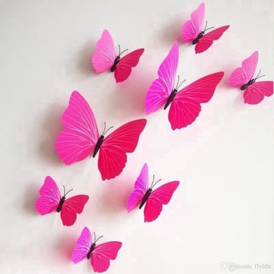 New Age Devi - 3D-vlinders Muurstickers - Roze Fuchsia voor een betoverende Muurdecoratie in de Woonkamer, Kinderkamer en Babykamer
