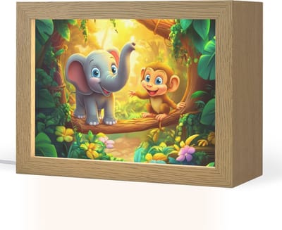 Nachtlampje 20x15 cm - Kinder lampje - Olifant - Appje - Jungle - Kleurrijk - Tafellamp kinderkamer - Slaapkamer lamp - Bedlamp kinderen - Kinderlampje stopcontact - Wandlamp babykamer - Nachtlampjes