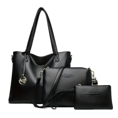 Bovista Handtas Dames - Schoudertas - School - Shopper - Schooltas - Werktas - 3-Delige Set - Zwart