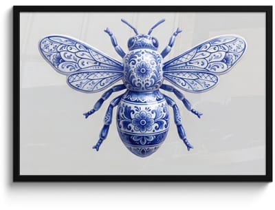 Poster in lijst - Fotolijst 90x60 cm - Posters - Bij - Modern - Delfts - Blauw - Posterlijst zwart - Decoratie - Wanddecoratie woonkamer - Muurdecoratie slaapkamer