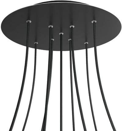 creative cables Rose-One Rosette XXL Rund, Durchmesser 400 mm mit 9 X-Löchern und 4 Seitenlöchern - Dibond Mattschwarz, Schwarz